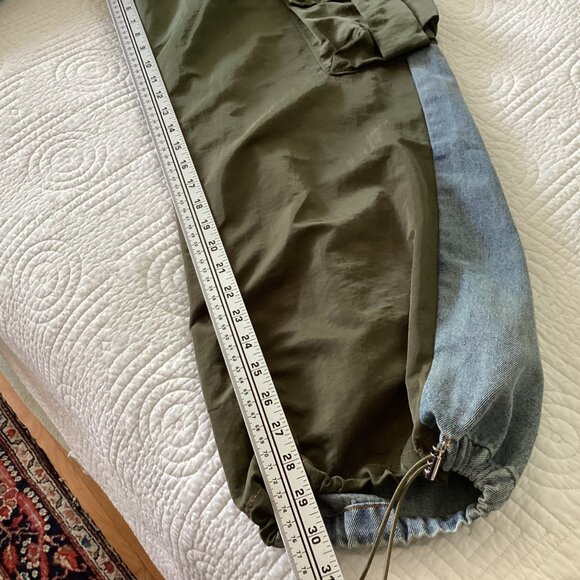 Micas Woman’s Multi Pocket Wide-Leg Cargo Jeans Size L Two-Tone Denim & Olive Gr - Picture 10 of 16